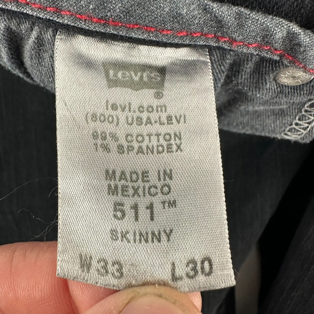 Levi's 511 Skinny Jeans Mens 33x30 Black Stretch Denim Mid Rise 5 Pockets Street - Picture 6 of 10